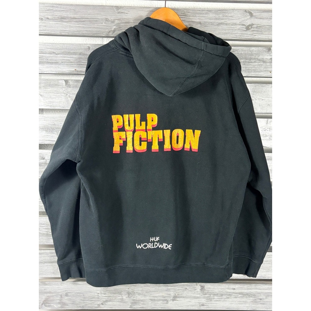 HUF Pulp Fiction Tasty Burger Black Graphic Hoodie Sweatshirt Mens L Streetwear